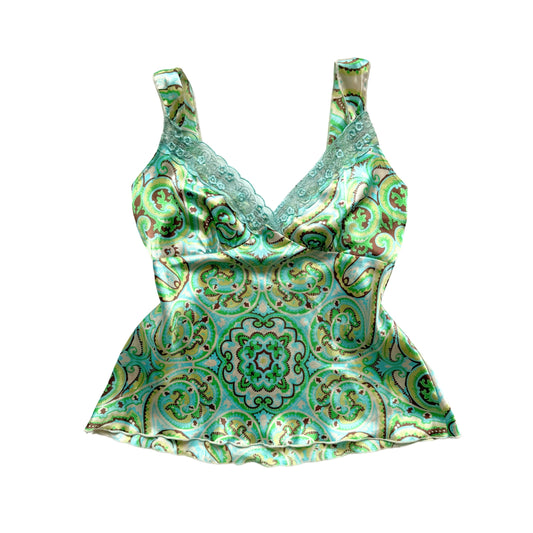 Vintage 2000s Y2k Heart Soul Green Paisley Cami