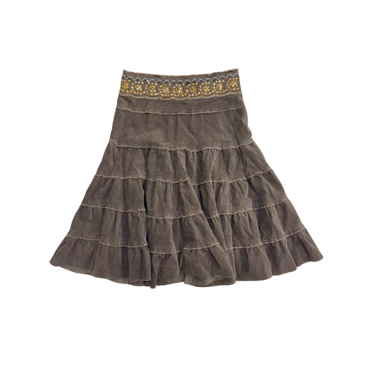 Ceres Brown Tiered Midi Skirt