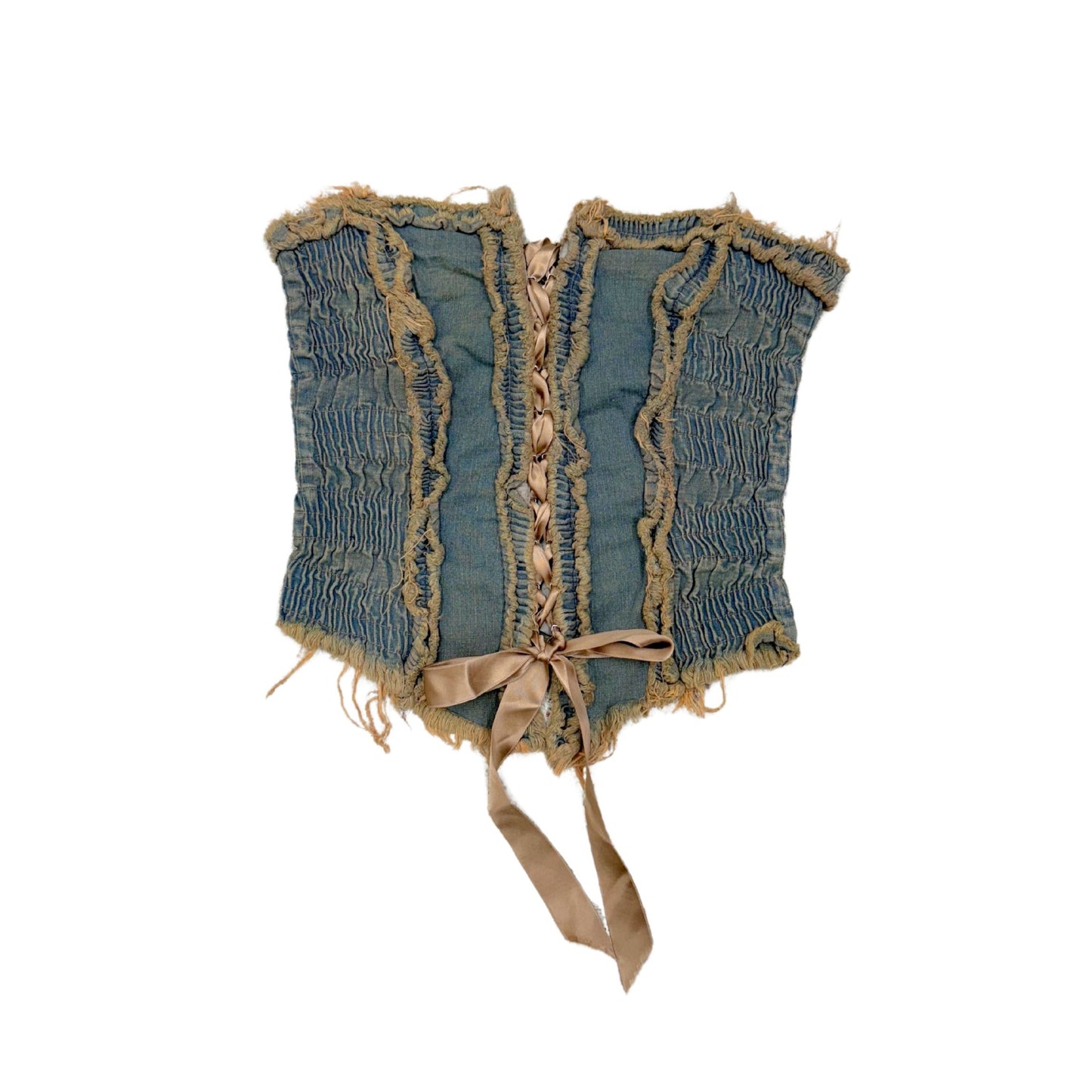 Anima Denim Ruched Lace Up Strapless Top