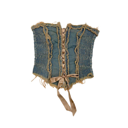 Anima Denim Ruched Lace Up Strapless Top