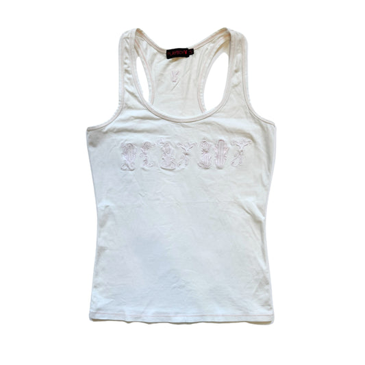 Vintage 2000s Y2k Playboy White Pink Embroidered Tank Top