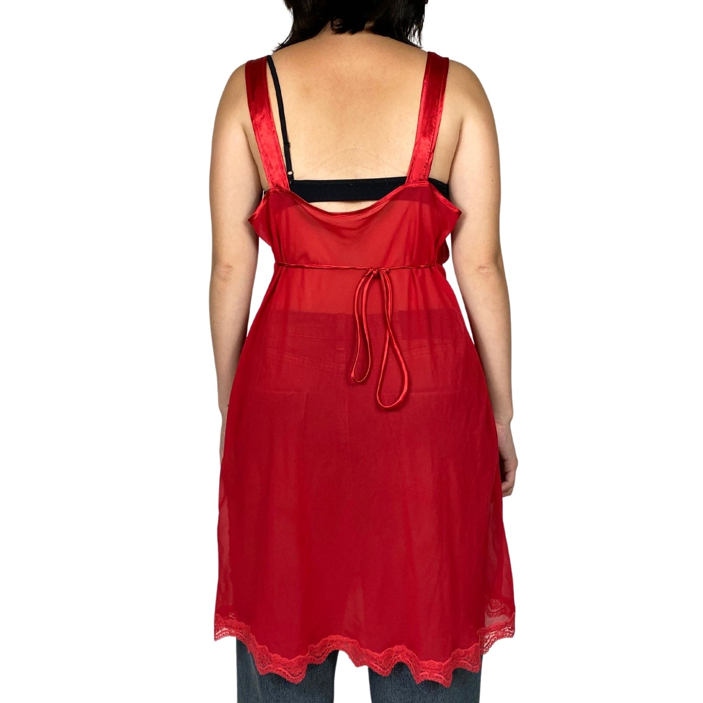 Vintage 2000s Y2k Red Sheer Slip Dress