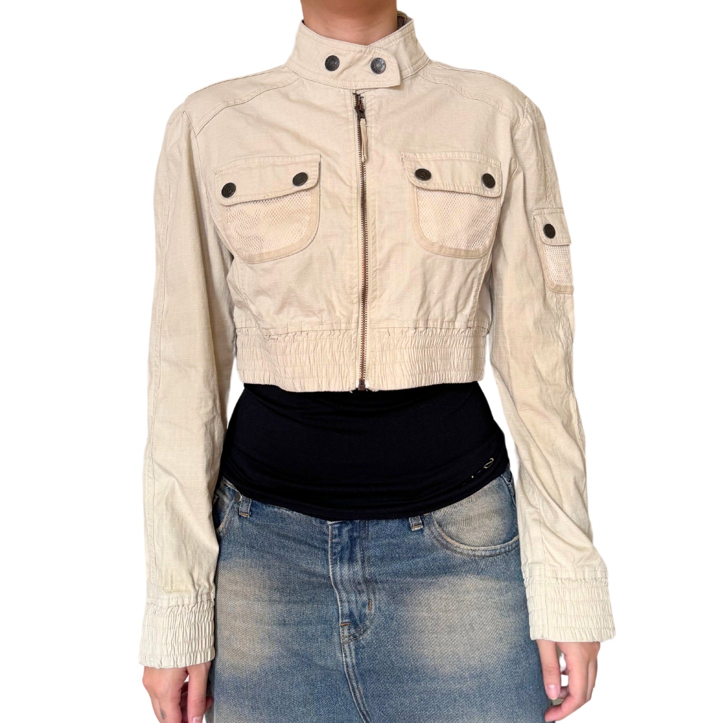 Vintage 2000s Y2k Star Jeans Beige Cropped Jacket