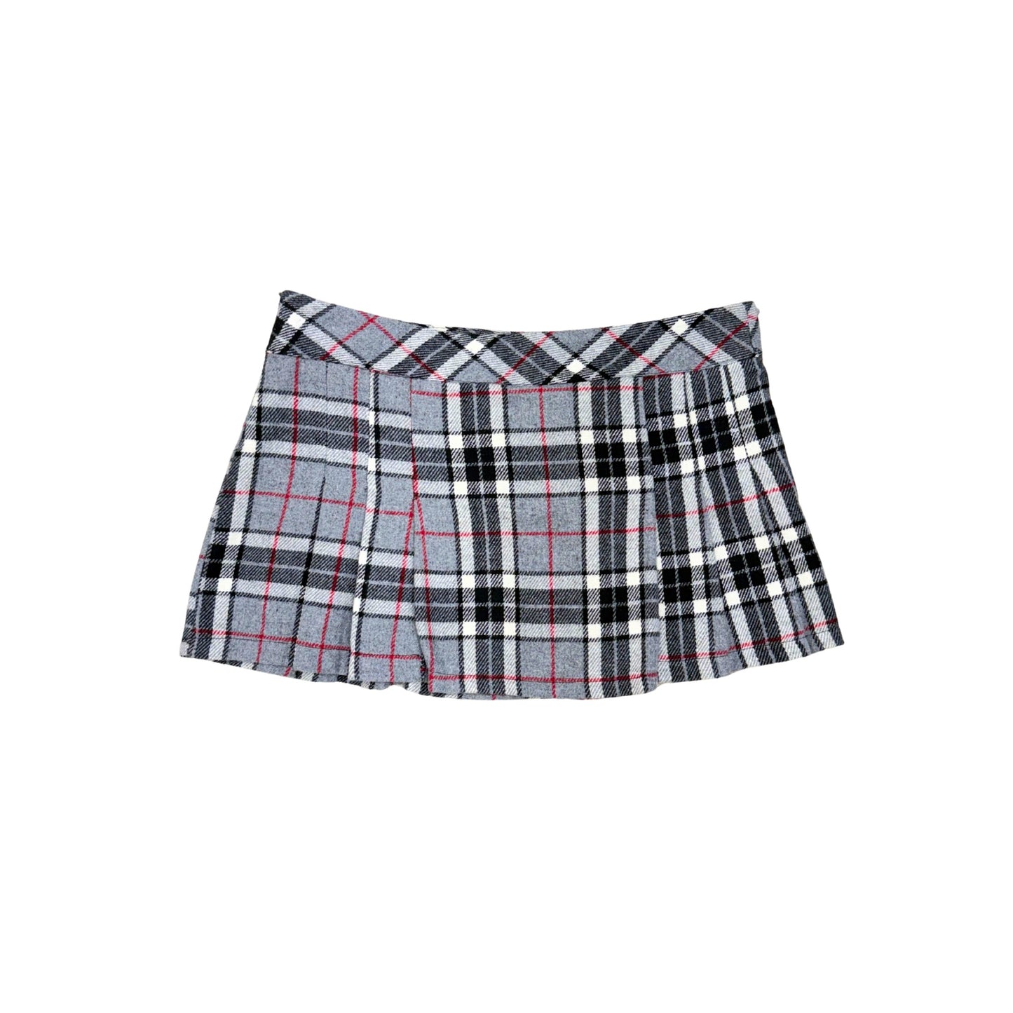 Gray Plaid Pleated Mini Skirt