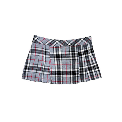 Gray Plaid Pleated Mini Skirt