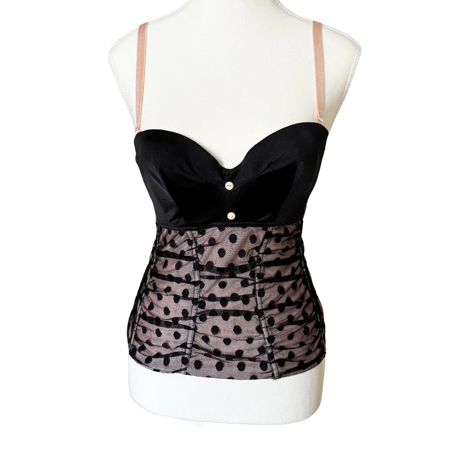 Vintage 2000s Y2k Black Pink Polka Dot Corset With Back Zipper