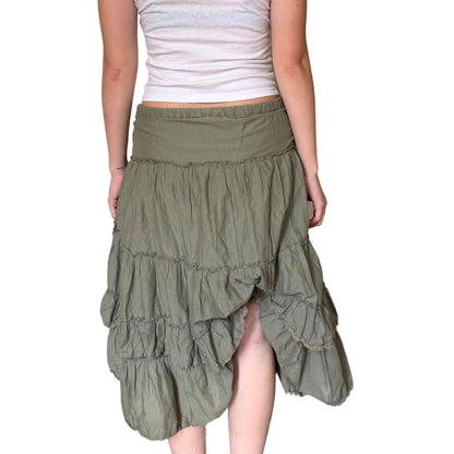 Vintage 2000s Y2k Charlotte Russe Green Tiered Asymmetrical Midi Skirt