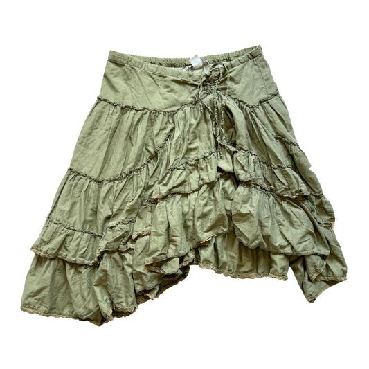 Vintage 2000s Y2k Charlotte Russe Green Tiered Asymmetrical Midi Skirt