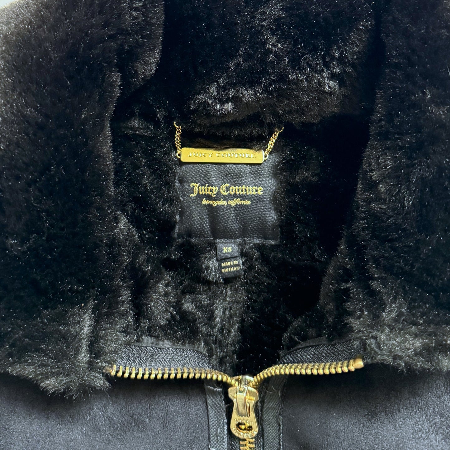 Vintage 2000s Y2k Juicy Couture Black Faux Shearling Jacket