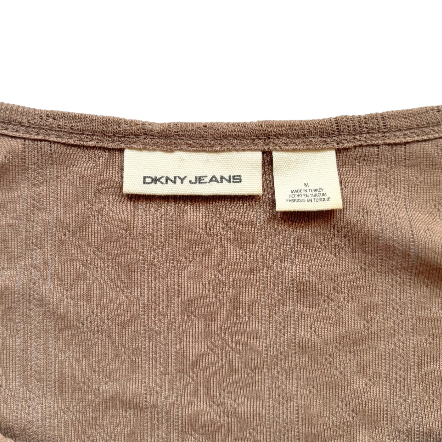 Vintage 2000s Y2k DKNY Jeans Brown Milkmaid 3/4 Sleeve Top