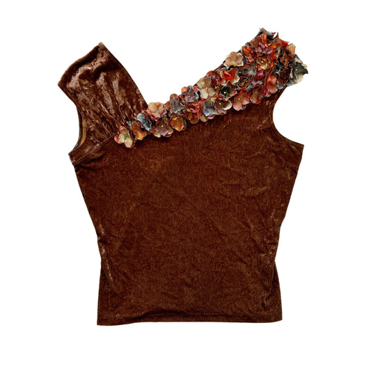 Vintage 2000s Y2k MK Solo Brown Floral Velvet Top