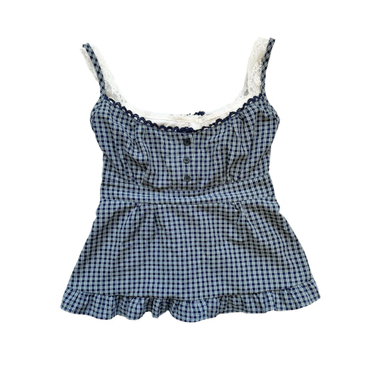 Vintage 2000s Y2k Blue Plaid Milkmaid Top