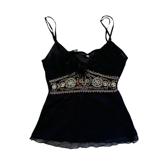 Vintage 2000s Y2k Black Beaded Mesh Cami