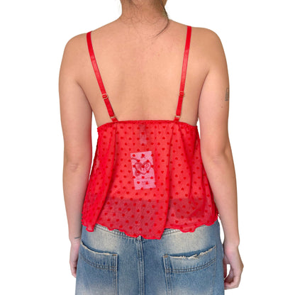 Vintage 2000s Y2k Daisy Fuentes Red Polka Dot Mesh Cami