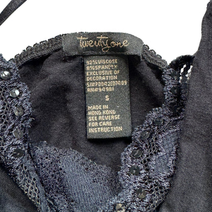 Vintage 2000s Y2k Twenty One Black Cami With Lace Details