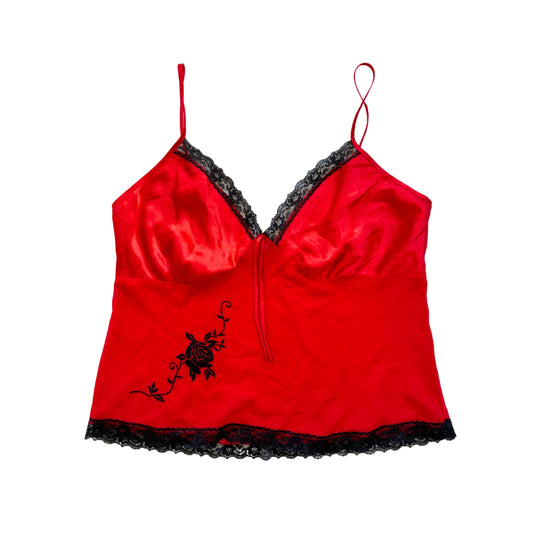 Vintage 2000s Y2k Secret Treasures Red Black Lace Cami