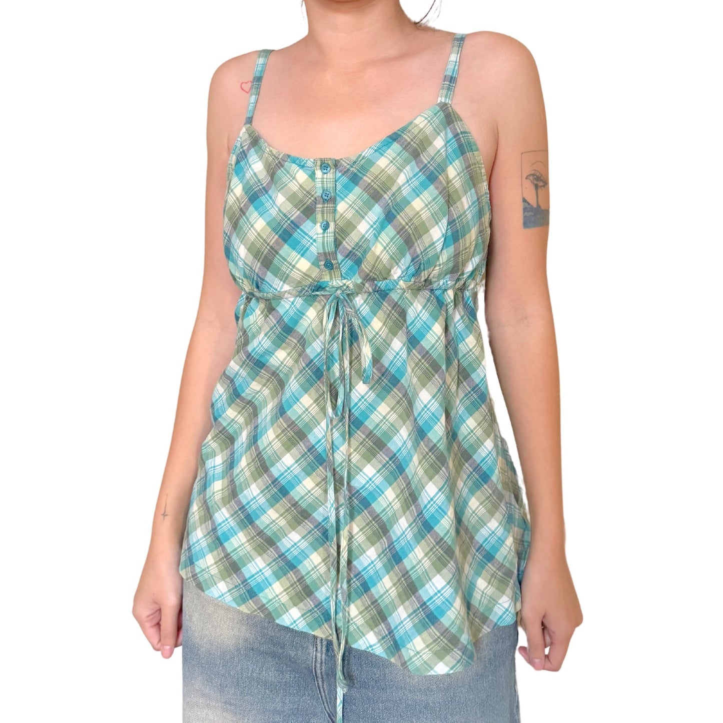 Vintage 2000s Y2k Faded Glory Green Plaid Cami