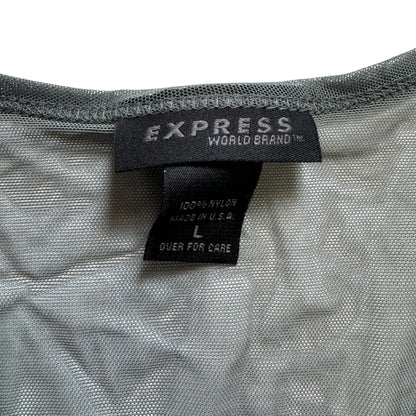 Vintage 2000s Y2k Express Sheer Gray Top With Floral Embroidery