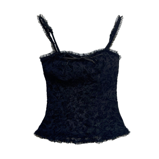 Vintage 2000s Y2k Arianne Black Lace Mesh Cami