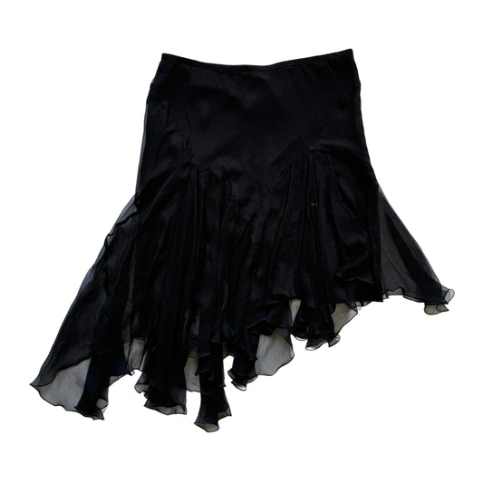 Vintage 2000s Y2k Studio M Black Flowy Fairy Midi Skirt