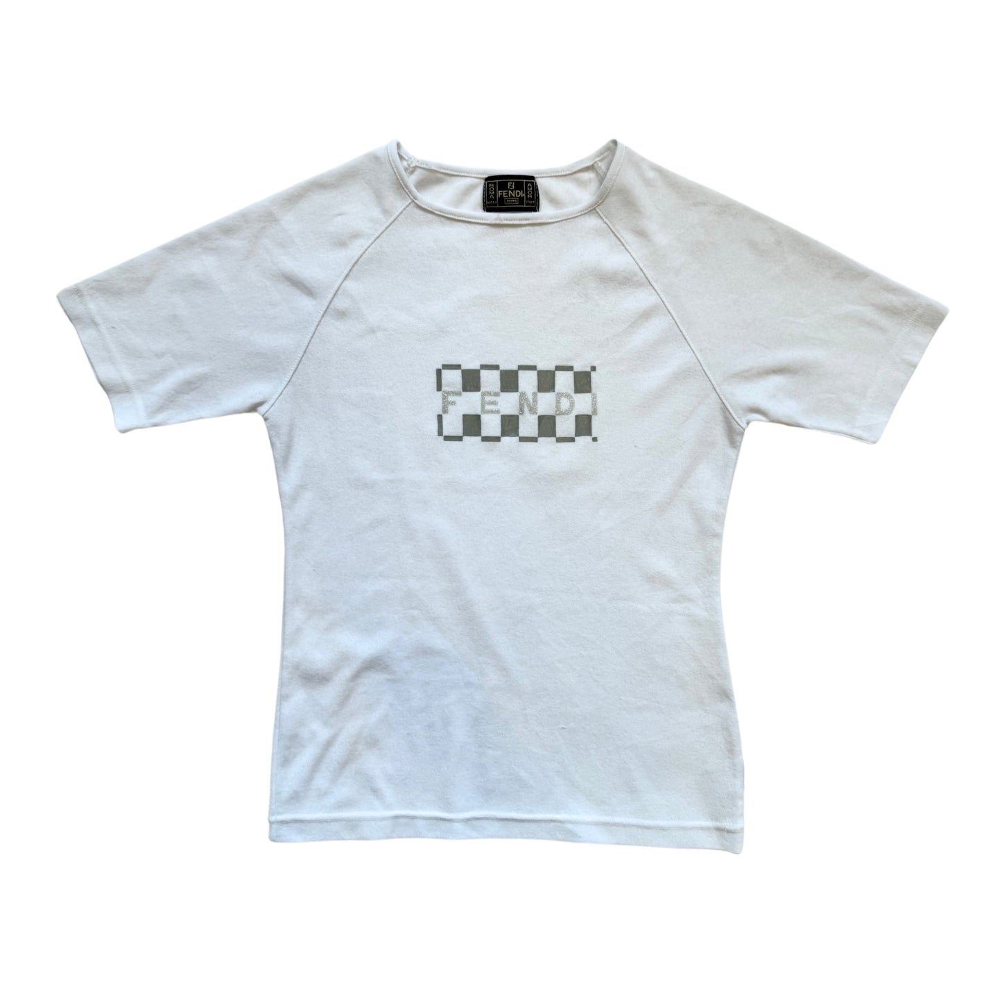 Y2k Fendi Logo White Mesh Top