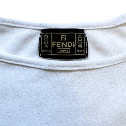 Y2k Fendi Logo White Mesh Top