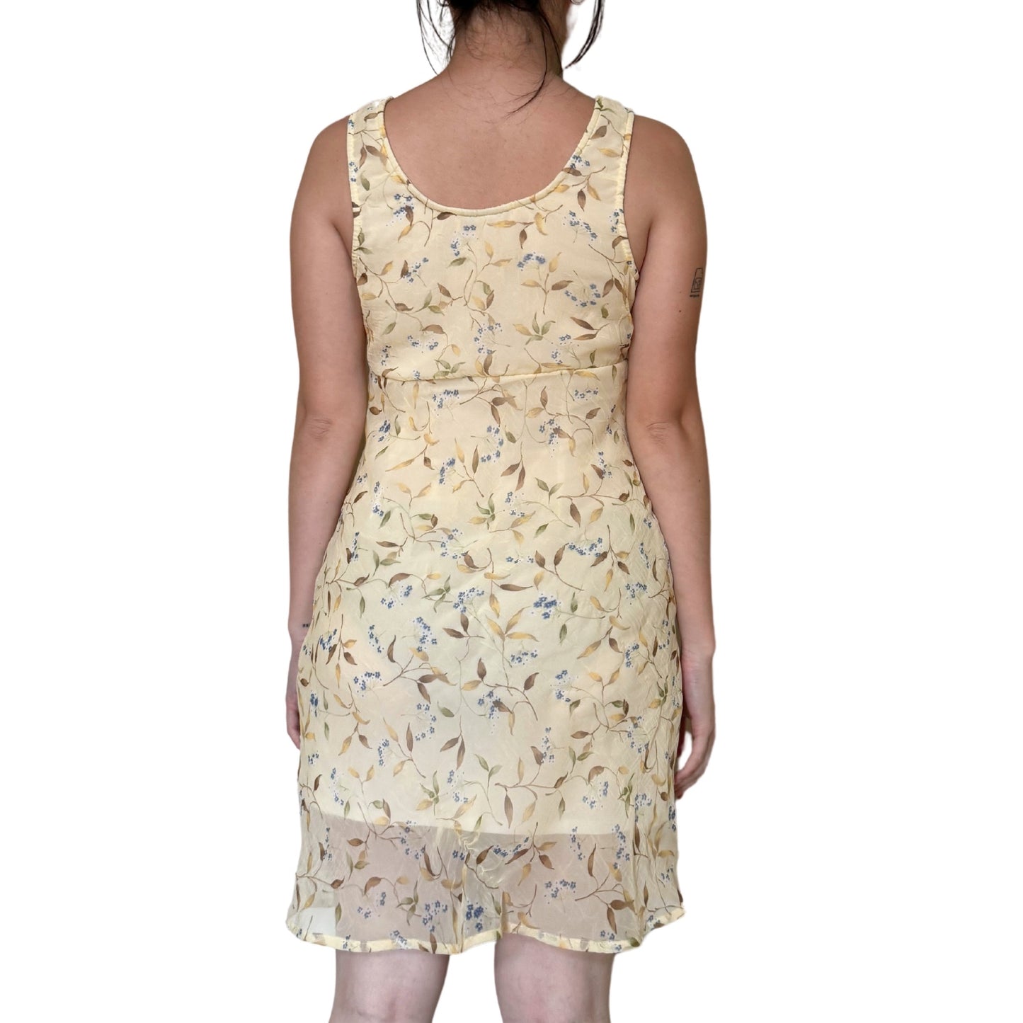 Vintage 2000s Y2k Butter Yellow Floral Midi Dress