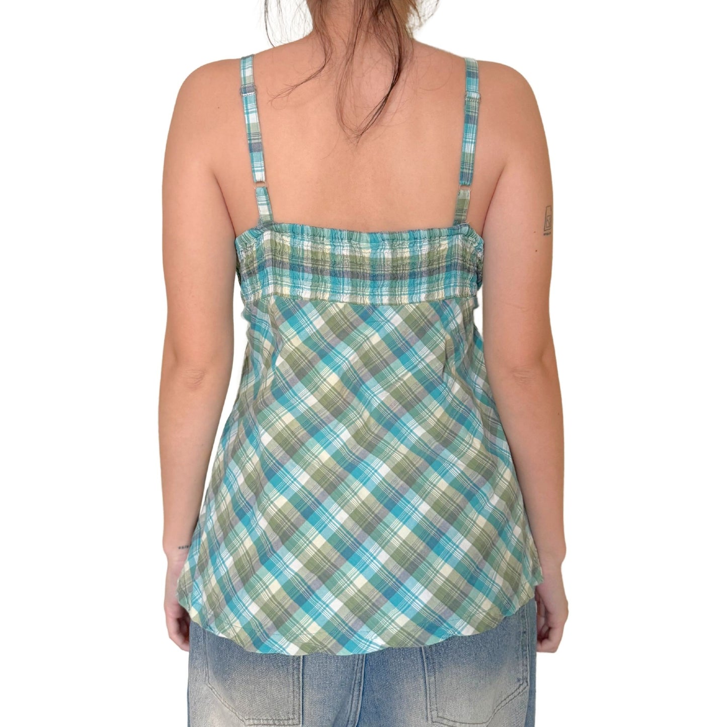 Vintage 2000s Y2k Faded Glory Green Plaid Cami