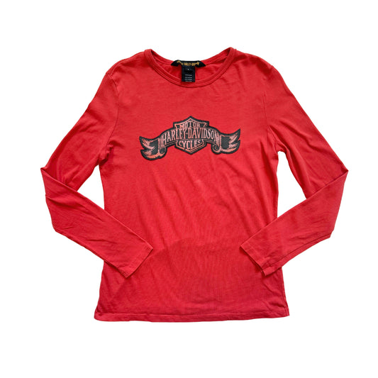 Vintage 2000s Y2k Harley Davidson Red Graphic Long Sleeve