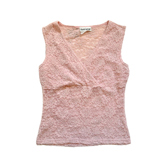 Vintage 2000s Y2k Byerwear Pink Lace Tank Top