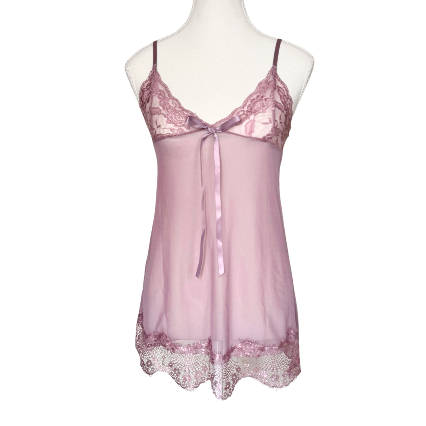 Vintage 2000s Y2k Mauve Mesh Lace Slip Dress