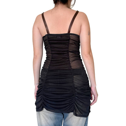 Vintage 2000s Y2k Flora Nikrooz Mesh Black Ruched Bodycon Dress