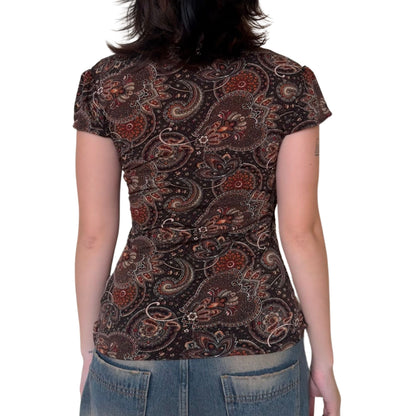 Vintage 2000s Y2k Agenda Brown Paisley Top