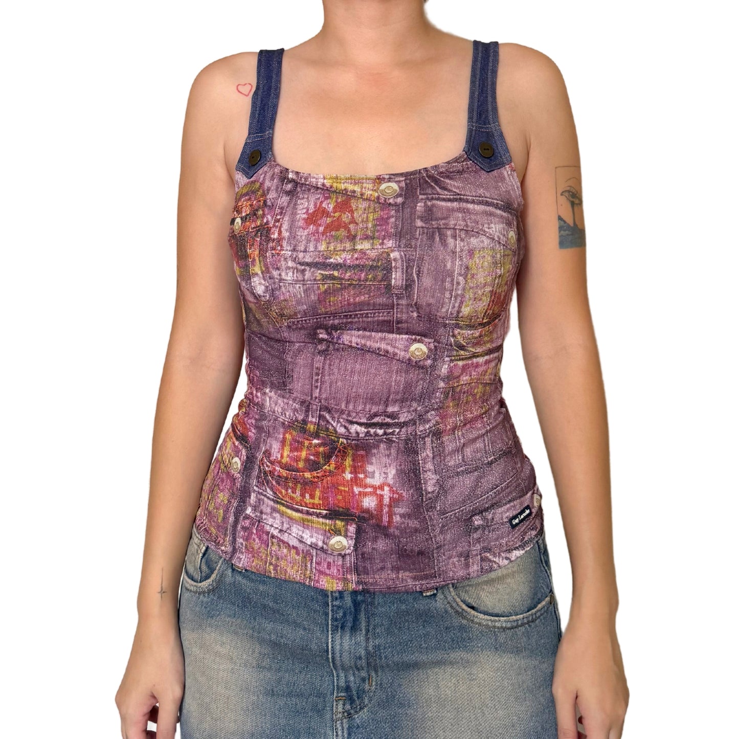 Vintage 2000s Y2k Purple Denim Patchwork Tank Top