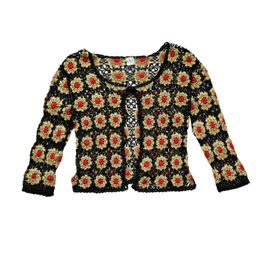 Vintage 2000s Y2k Black Crochet Floral Cardigan