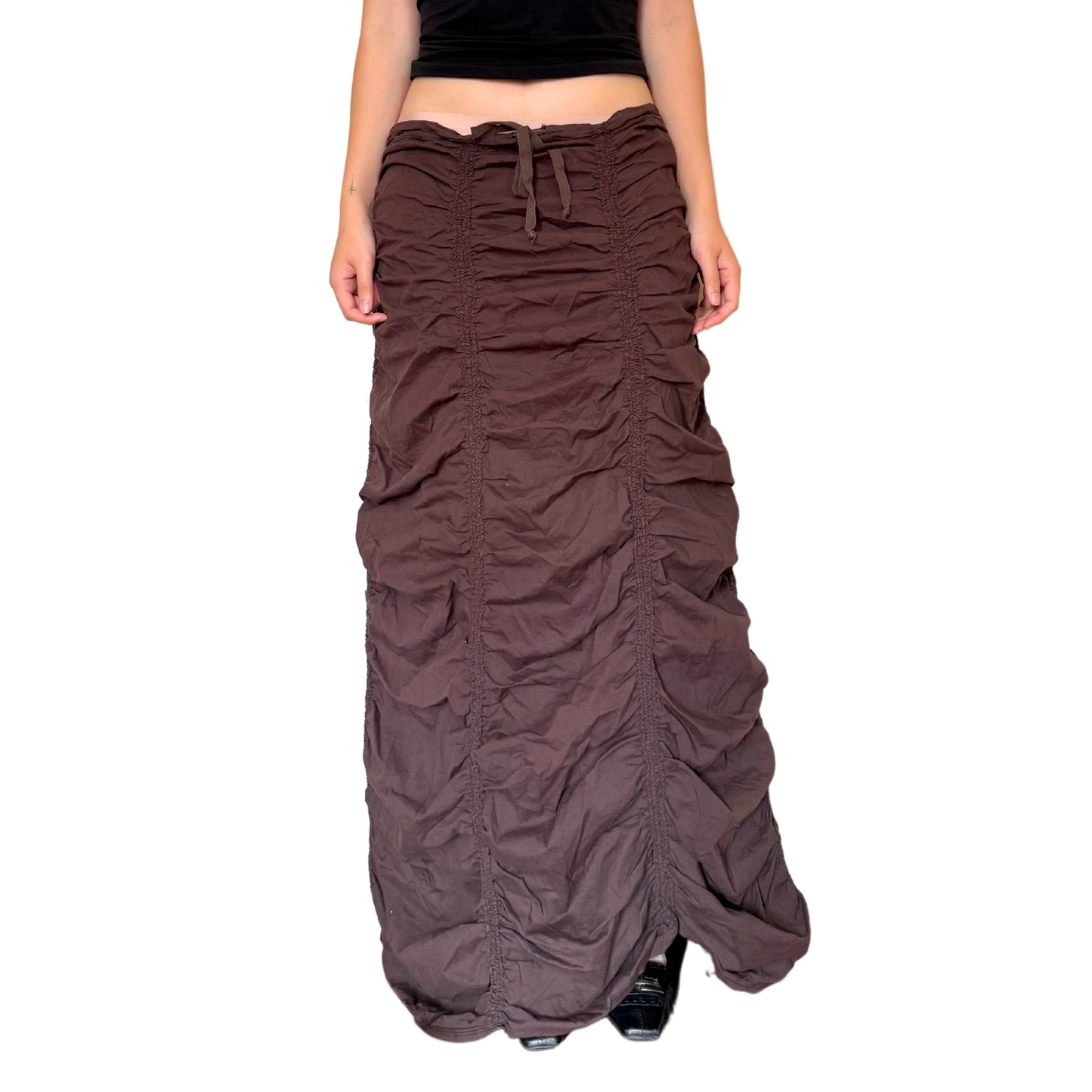Vintage 2000s Y2k RARE XCVI Brown Ruffle Maxi Skirt