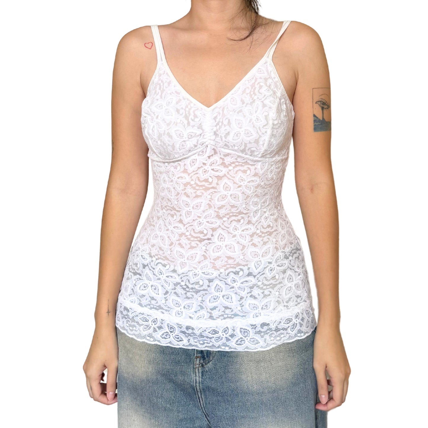 Vintage 2000s Y2k White Lace Cami