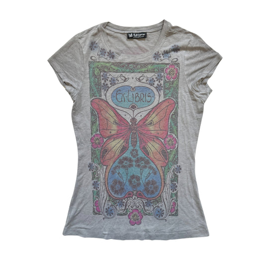 Vintage 2000s Y2k Self Esteem Butterfly Gray Graphic Top