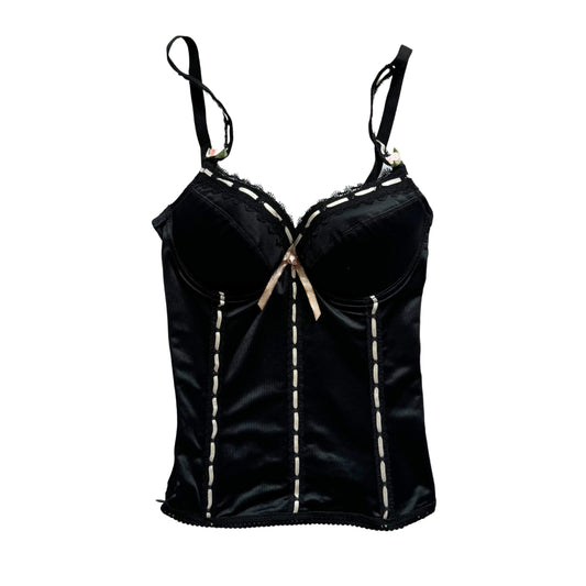 Vintage 2000s Y2k Black Coquette Ribbon Corset Top